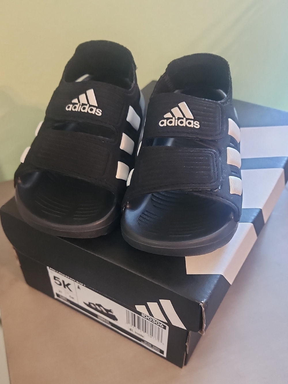 adidas Kids Black Sandal Slides with White Stripes